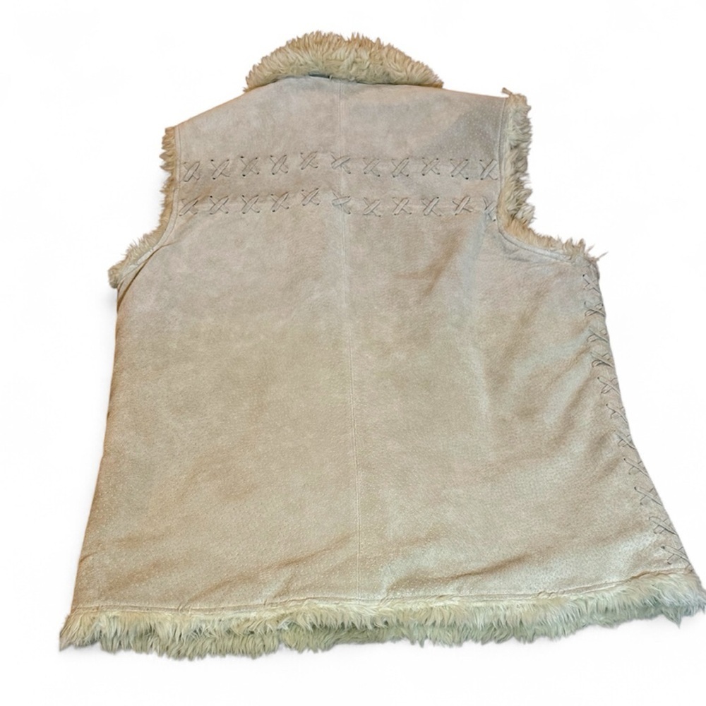 Vtg Penny Lane Ruff Hewn Fur Trimmed Suede-Leather  Shearling CoatVest Jacket  S - Picture 3 of 13